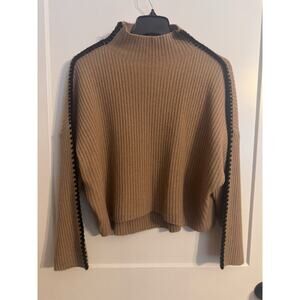 27 miles Malibu Camel Brown cashmere Wool Blend sweater sz M-L Preppy Boho Rich
